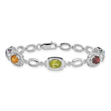 Sterling Silver Rhodium-plated Multi Gemstone Link Bracelet