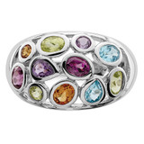Sterling Silver Rhodium-plated Multi Gemstone Ring - QR-8CCBE348-6636