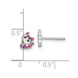 Sterling Silver Rhodium-plated Multicolor Enameled Kitty Children's Post Earring