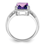 Sterling Silver Rhodium-plated Octagonal Amethyst & Diamond Ring