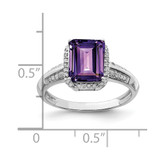 Sterling Silver Rhodium-plated Octagonal Amethyst & Diamond Ring