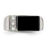 Sterling Silver Rhodium-plated Onyx & CZ Ring - QR-8985A492-7587