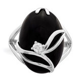 Sterling Silver Rhodium-plated Onyx and CZ Ring - QR-E7EFAF6E-3478