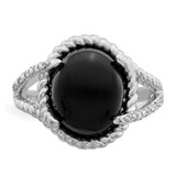 Sterling Silver Rhodium-plated Onyx and Diamond Ring - QR-5D5B1CC9-5714