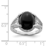 Sterling Silver Rhodium-plated Onyx and Diamond Ring - QR-E86765FD-3188