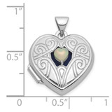 Sterling Silver Rhodium-plated Opal October Birthstone 18mm Heart Locket
