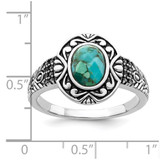 Sterling Silver Rhodium-plated Oxidized Faceted Recon. Turquoise Ring - QR-55A9390C-2529