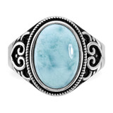 Sterling Silver Rhodium-plated Oxidized with Larimar Ring - QR-9F929194-5344