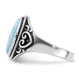Sterling Silver Rhodium-plated Oxidized with Larimar Ring - QR-EB94B7B5-8434