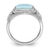 Sterling Silver Rhodium-plated Oxidized with Rectangular Larimar Ring - QR-1B7D0124-4098