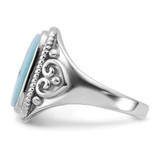Sterling Silver Rhodium-plated Oxidized with Rectangular Larimar Ring - QR-1B7D0124-4098