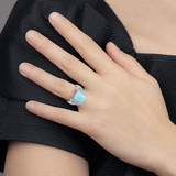 Sterling Silver Rhodium-plated Oxidized with Rectangular Larimar Ring - QR-3C12C2E2-1988