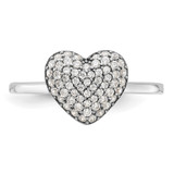 Sterling Silver Rhodium-plated Pave CZ Heart Ring - QR-60633949-3575