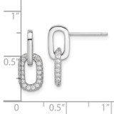 Sterling Silver Rhodium-plated Pave CZ Link Design Post Dangle Earrings