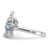 Sterling Silver Rhodium-plated Peridot and Light Swiss Blue Topaz Turtle and Starfish Ring - QR-5AA983C2-1732