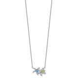 Sterling Silver Rhodium-plated Peridot and Light Swiss Blue Topaz Turtle Starfish 18.75 inch Necklace