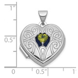 Sterling Silver Rhodium-plated Peridot August Birthstone 18mm Heart Locket