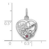 Sterling Silver Rhodium-plated Pink & White CZ #1 Grandma Pendant