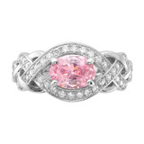Sterling Silver Rhodium-plated Pink & White CZ Braided Ring - QR-892B5468-4510