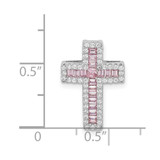Sterling Silver Rhodium-plated Pink & White CZ Cross Chain Slide