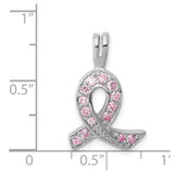 Sterling Silver Rhodium-plated Pink CZ Awareness Ribbon Pendant - QP-577423A3-3221