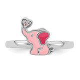 Sterling Silver Rhodium-plated Pink Enamel & CZ Elephant Children's Ring - QR-2B828C6A-8734