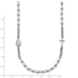 Sterling Silver Rhodium-plated Plastic Imitation Pearl 19.75 inch with 1 inch extender Rosary Themed Necklace