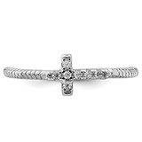 Sterling Silver Rhodium-plated Polished & Textured CZ Cross Ring - QR-1A1FD024-6719