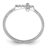 Sterling Silver Rhodium-plated Polished & Textured CZ Cross Ring - QR-48D81391-6414