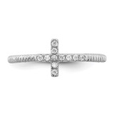 Sterling Silver Rhodium-plated Polished & Textured CZ Cross Ring - QR-F0EA52D4-3724