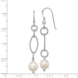 Sterling Silver Rhodium-plated Polished & Twisted White 8-9mm Freshwater Cultured Pearl Dangle Earrings
