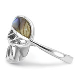 Sterling Silver Rhodium-Plated Polished Abalone Bypass Leaf Ring - QR-26D02352-5074