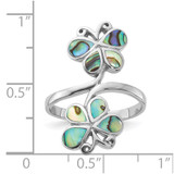 Sterling Silver Rhodium-Plated Polished Abalone Double Butterfly Ring - QR-FBF6214E-2062