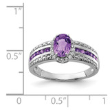 Sterling Silver Rhodium-plated Polished Amethyst & White Topaz Ring - QR-FA43E048-8486