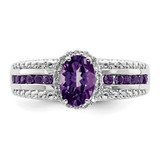 Sterling Silver Rhodium-plated Polished Amethyst & White Topaz Ring - QR-FA43E048-8486