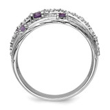 Sterling Silver Rhodium-plated Polished Amethyst and Diamond Ring - QR-6229695E-4858