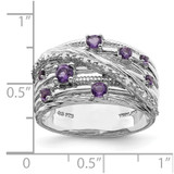 Sterling Silver Rhodium-plated Polished Amethyst and Diamond Ring - QR-6229695E-4858