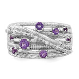 Sterling Silver Rhodium-plated Polished Amethyst and Diamond Ring - QR-DC76FE0A-6666