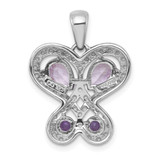 Sterling Silver Rhodium-plated Polished Amethyst and Rose de France Quartz Heart Butterfly Pendant