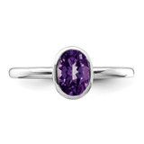 Sterling Silver Rhodium-plated Polished Amethyst Oval Ring - QR-BF7E5AD7-4854