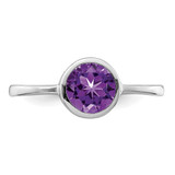 Sterling Silver Rhodium-plated Polished Amethyst Round Ring - QR-E6211B70-1709