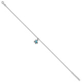 Sterling Silver Rhodium-plated Polished and Antiqued Blue Crystal Turtle 9 inch with an 1 inch Anklet