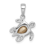 Sterling Silver Rhodium-plated Polished and Antiqued Blue Crystal Turtle Pendant