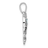 Sterling Silver Rhodium-plated Polished and Antiqued Blue CZ Mermaid Heart Pendant