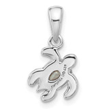 Sterling Silver Rhodium-plated Polished and Antiqued Crystal August Birthstone Turtle Pendant