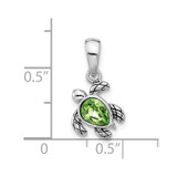 Sterling Silver Rhodium-plated Polished and Antiqued Crystal August Birthstone Turtle Pendant