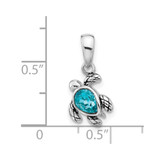 Sterling Silver Rhodium-plated Polished and Antiqued Crystal December Birthstone Turtle Pendant