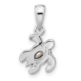 Sterling Silver Rhodium-plated Polished and Antiqued Crystal January Birthstone Turtle Pendant