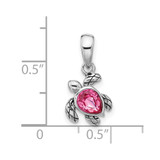 Sterling Silver Rhodium-plated Polished and Antiqued Crystal October Birthstone Turtle Pendant