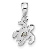 Sterling Silver Rhodium-plated Polished and Antiqued Crystal September Birthstone Turtle Pendant